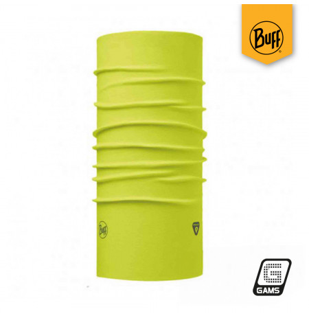 Protector térmico de cuello marca BUFF amarillo fluor con primaloft